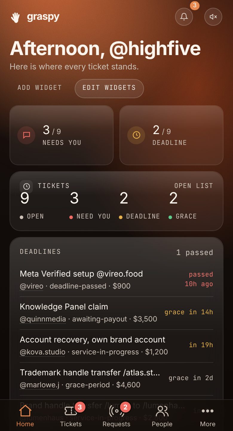 graspy on a phone, example data